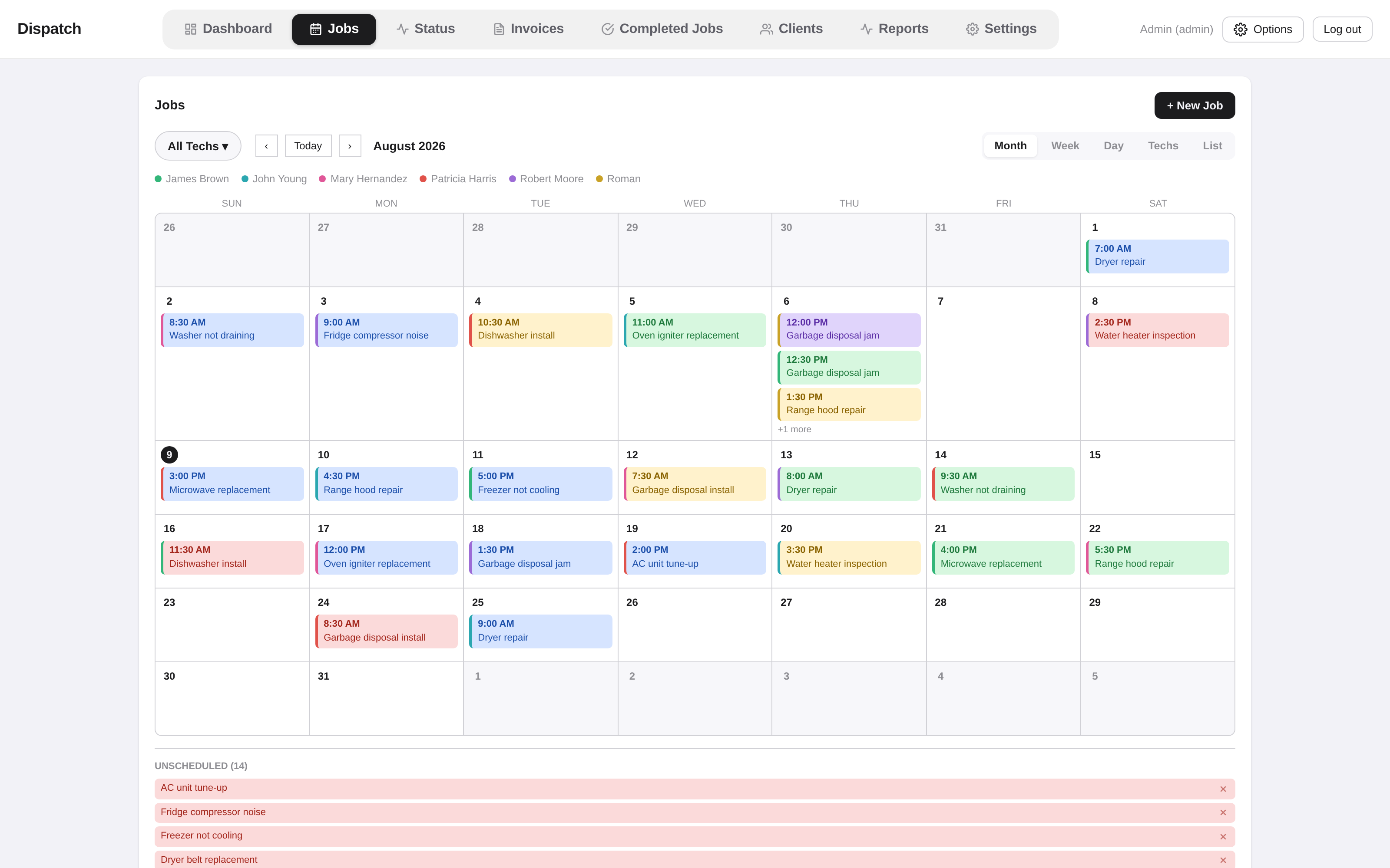 Jobs board, month view